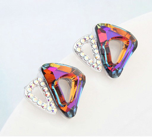 Classic Swarovskii Crystal Blue Rhinestone Triangle Stud Earring for Woman Fashion Jewelry