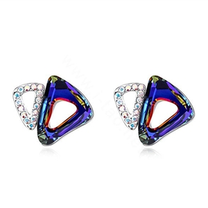 Classic Swarovskii Crystal Blue Rhinestone Triangle Stud Earring for Woman Fashion Jewelry