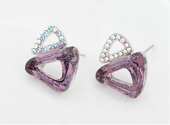 Classic Swarovskii Crystal Pink Rhinestone Triangle Stud Earring for Woman Fashion Jewelry