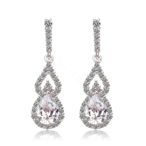 Classic Zircon Crystal White Gold Plated Water Drop Stud Earrings Women Banquet Jewelry