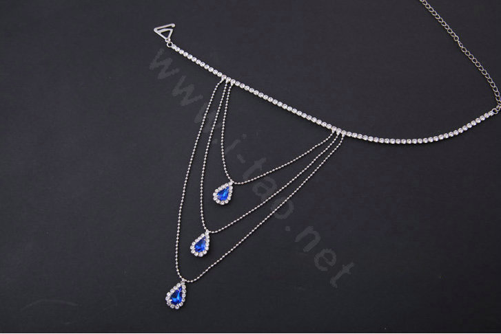 Elegant Multilayer Blue Raindrop Crystal Wedding Bridal Shoulder Chain Strap Shawl Necklace jewelry