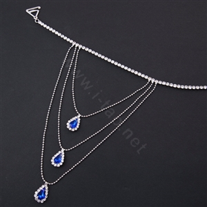 Elegant Multilayer Blue Raindrop Crystal Wedding Bridal Shoulder Chain Strap Shawl Necklace jewelry