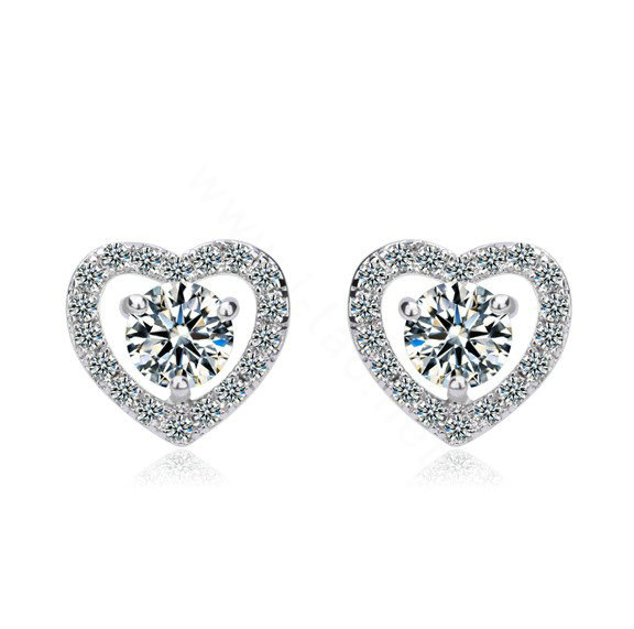 Hearts and arrows Zircon Crystal White Gold Plated Stud Earrings Women Luxury Lady Jewelry