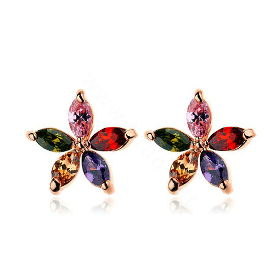 High Quality AAA Zircon Crystal Flower Gold Plated Stud Earrings Women Fashion Jewelry