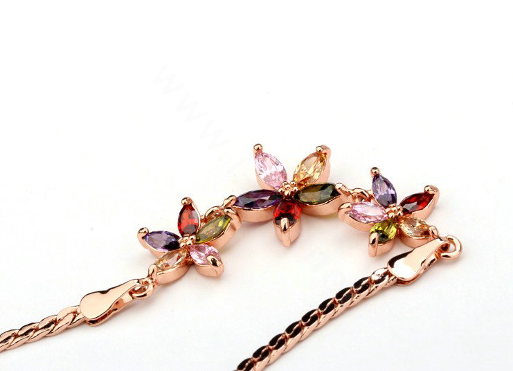 High Quality AAA Zircon Crystal Multicolor Flower 18K Rose Gold Plated Bracelet for Women Jewelry