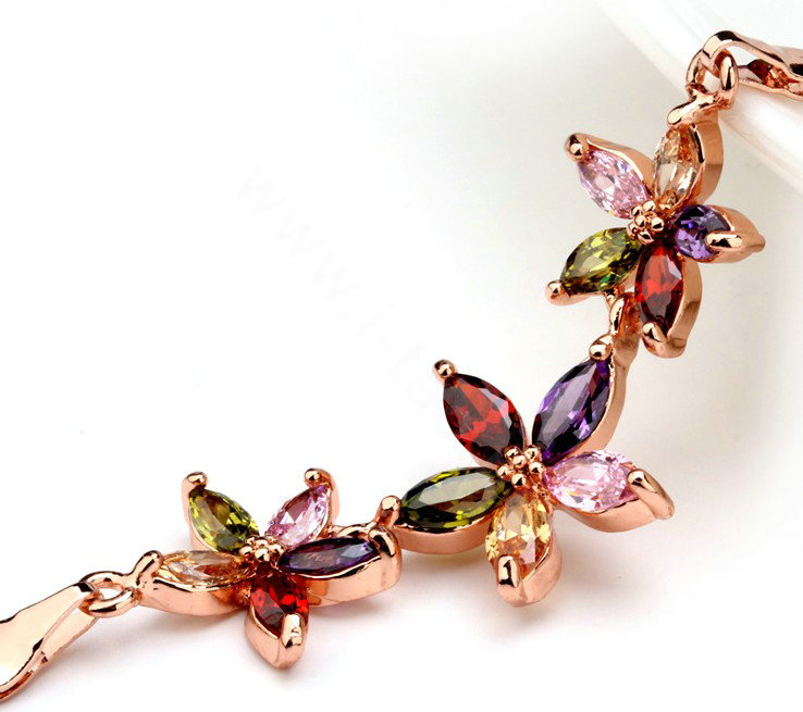 High Quality AAA Zircon Crystal Multicolor Flower 18K Rose Gold Plated Bracelet for Women Jewelry