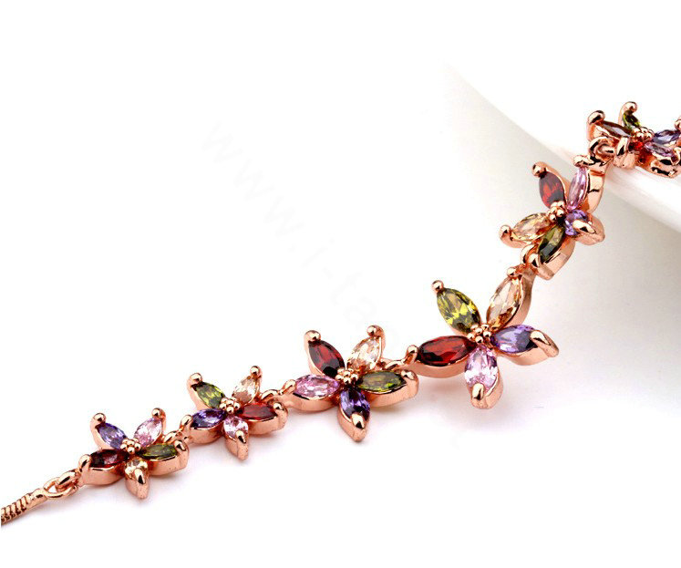 High Quality AAA Zircon Crystal Multicolor Flower 18K Rose Gold Plated Chain Necklace for Women