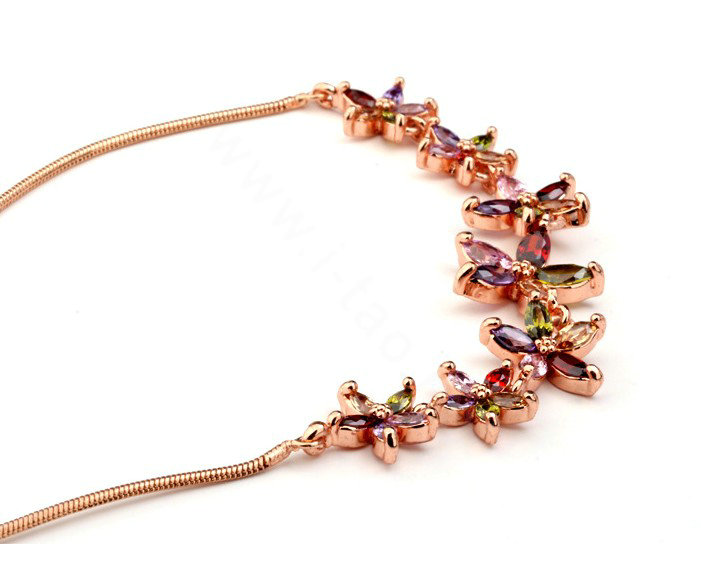 High Quality AAA Zircon Crystal Multicolor Flower 18K Rose Gold Plated Chain Necklace for Women