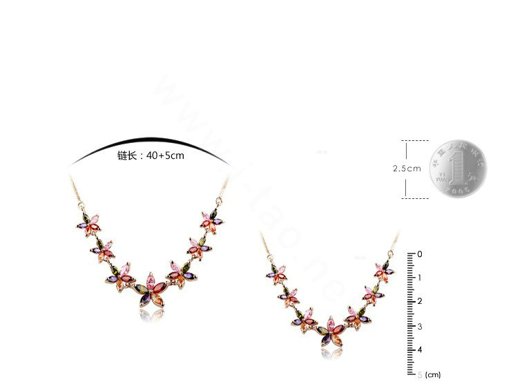 High Quality AAA Zircon Crystal Multicolor Flower 18K Rose Gold Plated Chain Necklace for Women