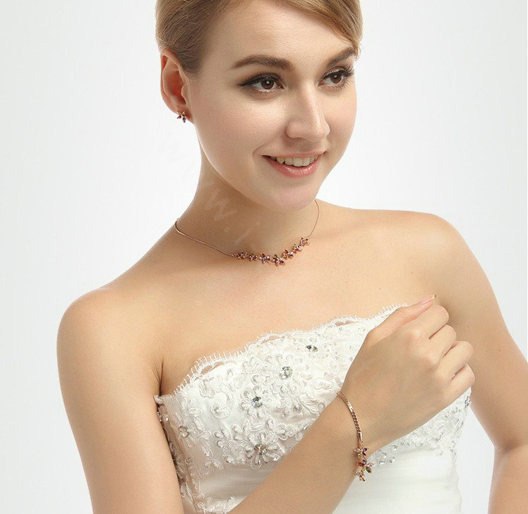 High Quality AAA Zircon Crystal Multicolor Flower 18K Rose Gold Plated Chain Necklace for Women