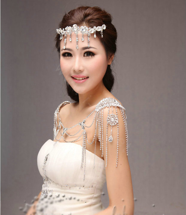 High Quality Luxury Crystal Tassel Wedding Bridal Shoulder Chain Strap Shawl Necklace jewelry