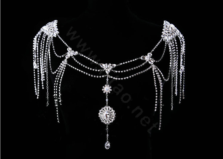 High Quality Luxury Crystal Tassel Wedding Bridal Shoulder Chain Strap Shawl Necklace jewelry