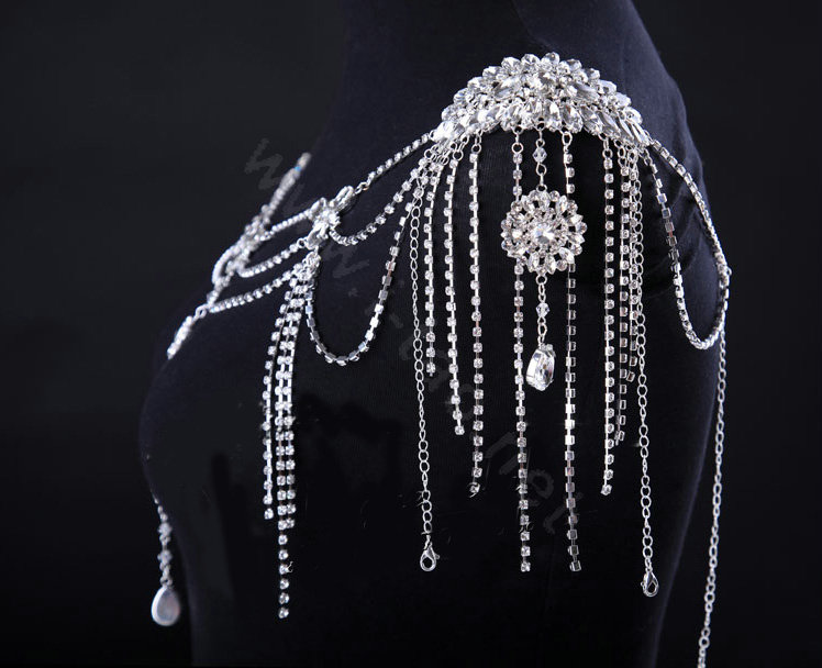 High Quality Luxury Crystal Tassel Wedding Bridal Shoulder Chain Strap Shawl Necklace jewelry