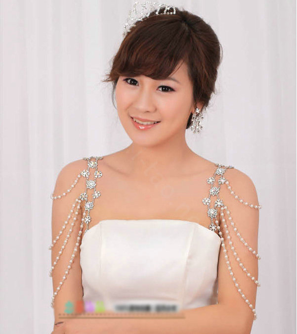 Hot Sell Flower Pearl Crystal Wedding Bridal Shoulder Chain Strap Necklace jewelry
