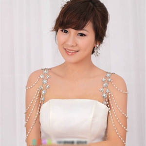 Hot Sell Flower Pearl Crystal Wedding Bridal Shoulder Chain Strap Necklace jewelry