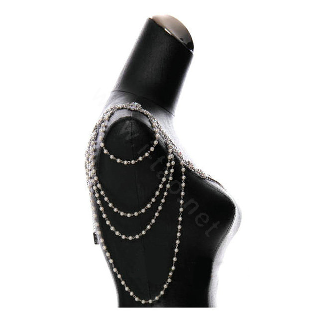 Hot Sell Flower Pearl Crystal Wedding Bridal Shoulder Chain Strap Shawl Necklace jewelry