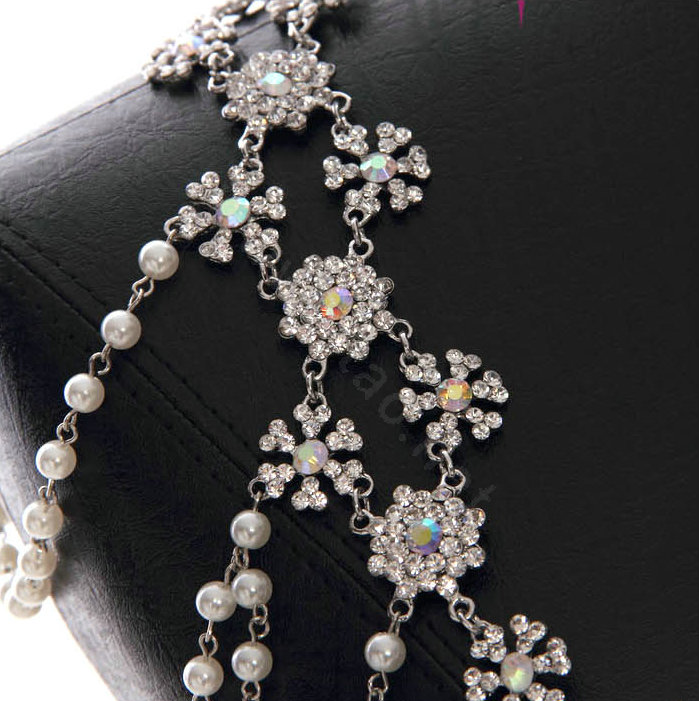 Hot Sell Flower Pearl Crystal Wedding Bridal Shoulder Chain Strap Shawl Necklace jewelry