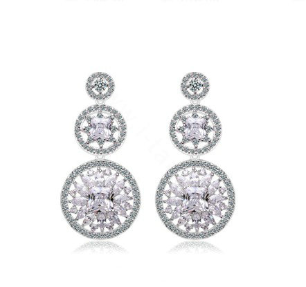 Hotsale White Gold Plated AAA Zircon Rhinestone Drop Stud Earrings Fashion for Women Banquet