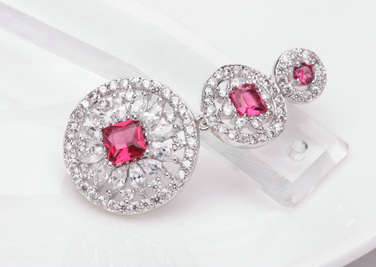 Hotsale White Gold Plated AAA Zircon Rose Rhinestone Drop Stud Earrings Fashion for Women Banquet