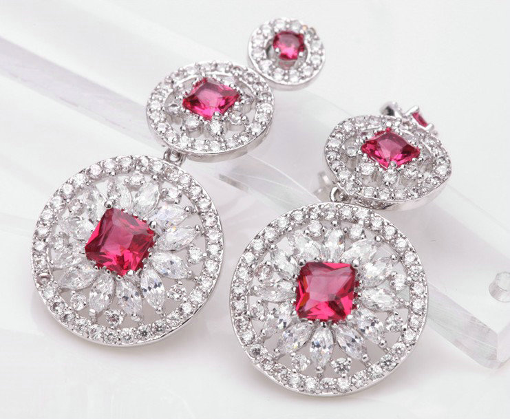 Hotsale White Gold Plated AAA Zircon Rose Rhinestone Drop Stud Earrings Fashion for Women Banquet