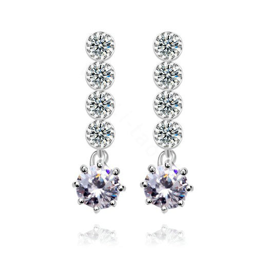 Hotsale long White Gold Plated AAA Zircon Sparkling Drop Stud Earrings Fashion for Women
