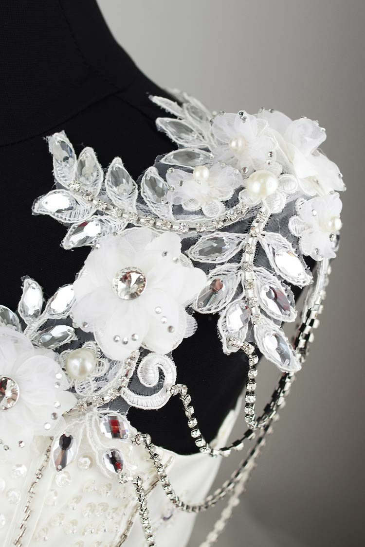 Luxury Crystal  Handmade Lace Flower Wedding Bridal Shoulder Chain Strap Shawl Necklace jewelry