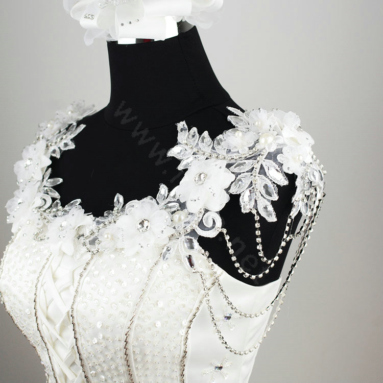 Luxury Crystal  Handmade Lace Flower Wedding Bridal Shoulder Chain Strap Shawl Necklace jewelry