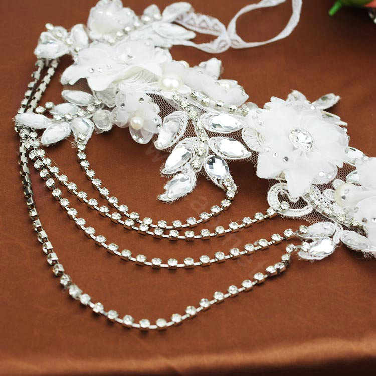 Luxury Crystal  Handmade Lace Flower Wedding Bridal Shoulder Chain Strap Shawl Necklace jewelry