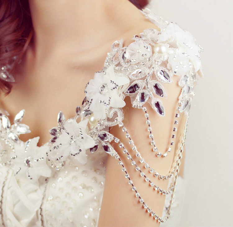 Luxury Crystal  Handmade Lace Flower Wedding Bridal Shoulder Chain Strap Shawl Necklace jewelry