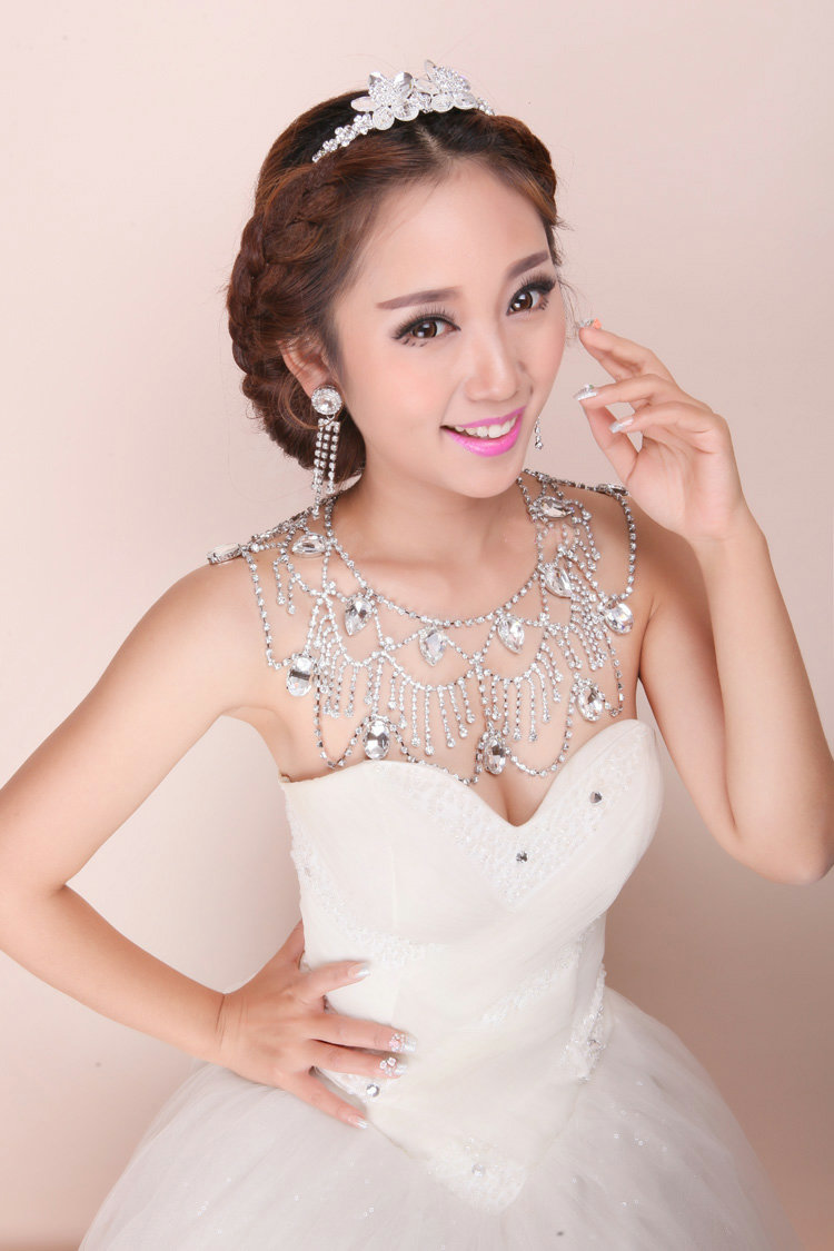 Luxury Crystal  Raindrop Tassel Wedding Bridal Shoulder Chain Strap Shawl Necklace jewelry