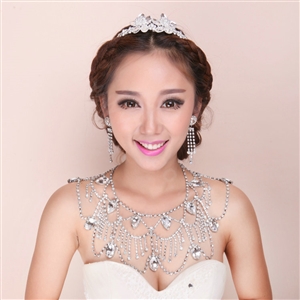 Luxury Crystal  Raindrop Tassel Wedding Bridal Shoulder Chain Strap Shawl Necklace jewelry