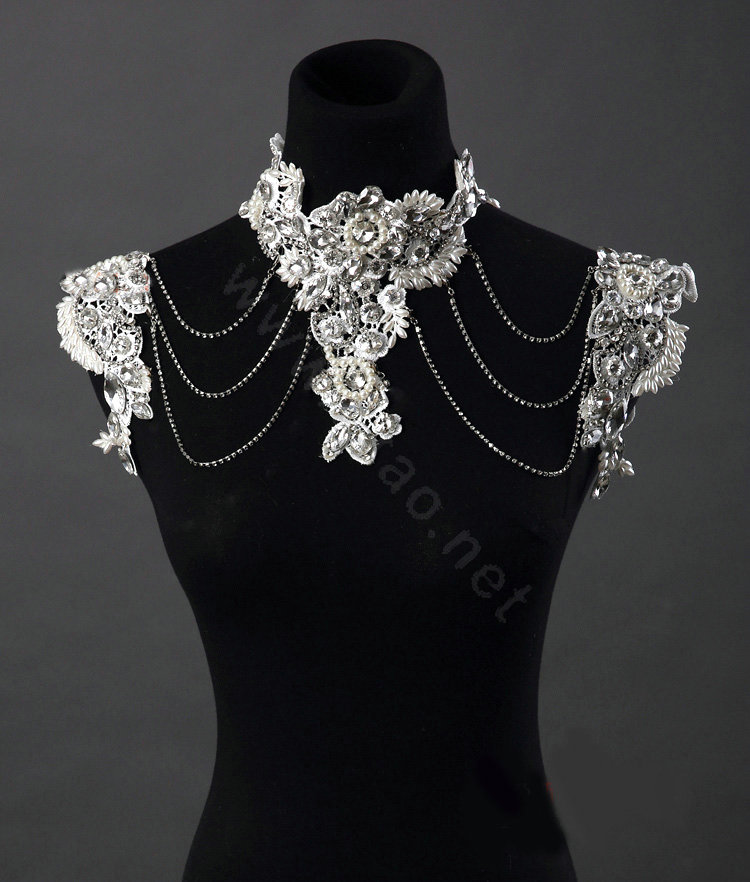 Luxury Crystal Lace Flower Pearl Wedding Bridal Shoulder Chain Strap Shawl Necklace jewelry