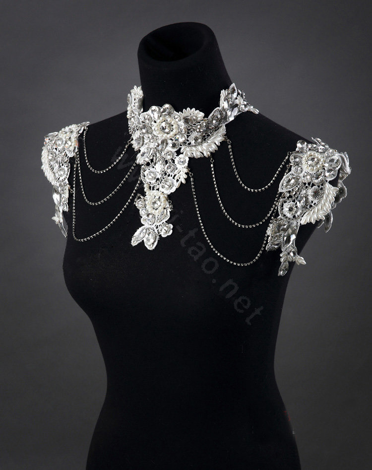 Luxury Crystal Lace Flower Pearl Wedding Bridal Shoulder Chain Strap Shawl Necklace jewelry