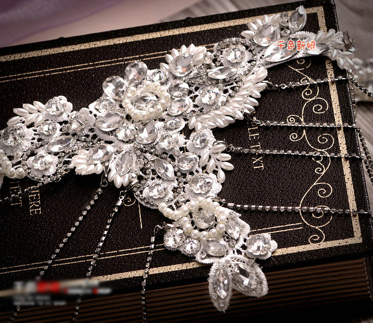 Luxury Crystal Lace Flower Pearl Wedding Bridal Shoulder Chain Strap Shawl Necklace jewelry