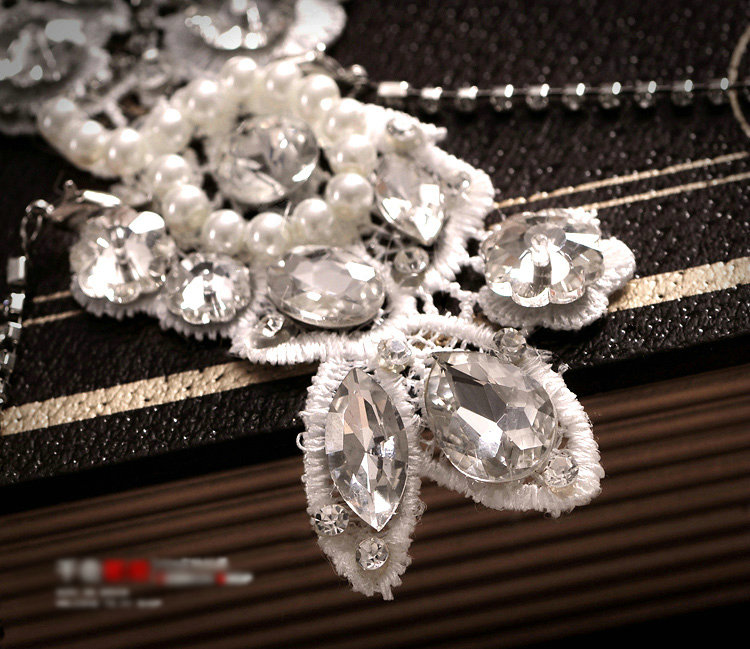 Luxury Crystal Lace Flower Pearl Wedding Bridal Shoulder Chain Strap Shawl Necklace jewelry