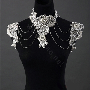 Luxury Crystal Lace Flower Pearl Wedding Bridal Shoulder Chain Strap Shawl Necklace jewelry