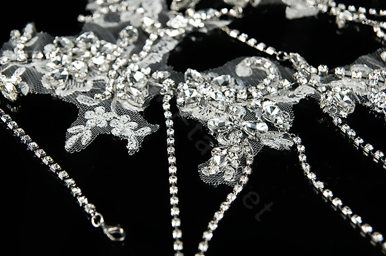 Luxury Crystal Lace Flower Tassel Wedding Bridal Shoulder Chain Strap Shawl Necklace jewelry