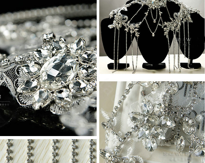 Luxury Crystal Lace Flower Tassel Wedding Bridal Shoulder Chain Strap Shawl Necklace jewelry