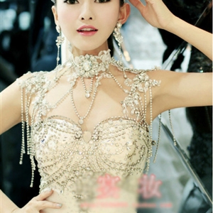 Luxury Crystal Lace Flower Tassel Wedding Bridal Shoulder Chain Strap Shawl Necklace jewelry