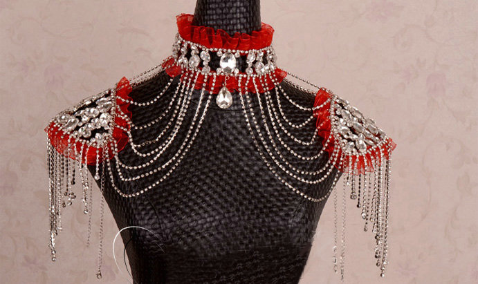 Luxury Crystal Lace Tassel Wedding Bridal Shoulder Chain Strap Shawl Necklace jewelry - Red