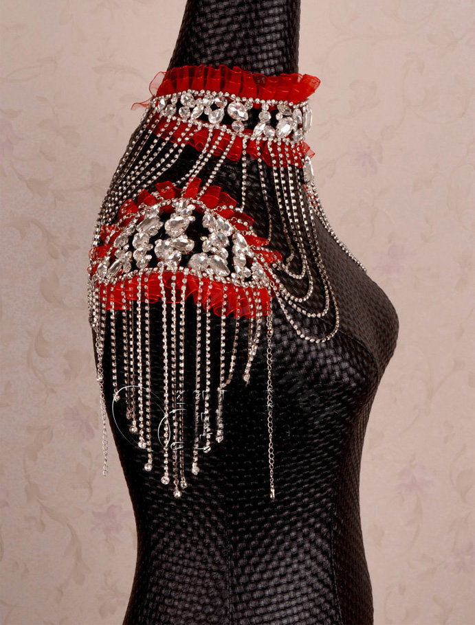Luxury Crystal Lace Tassel Wedding Bridal Shoulder Chain Strap Shawl Necklace jewelry - Red