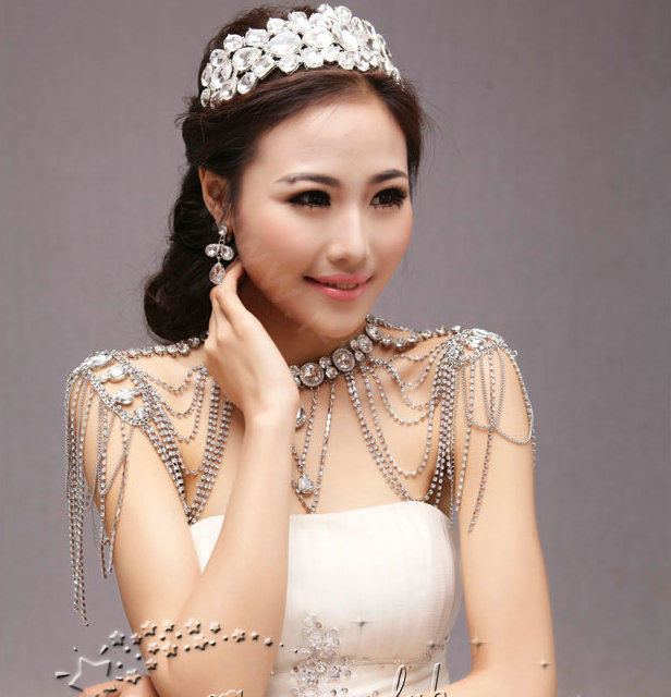 Luxury Rhinestone Round Crystal Wedding Bridal Shoulder Chain Strap Shawl Necklace jewelry