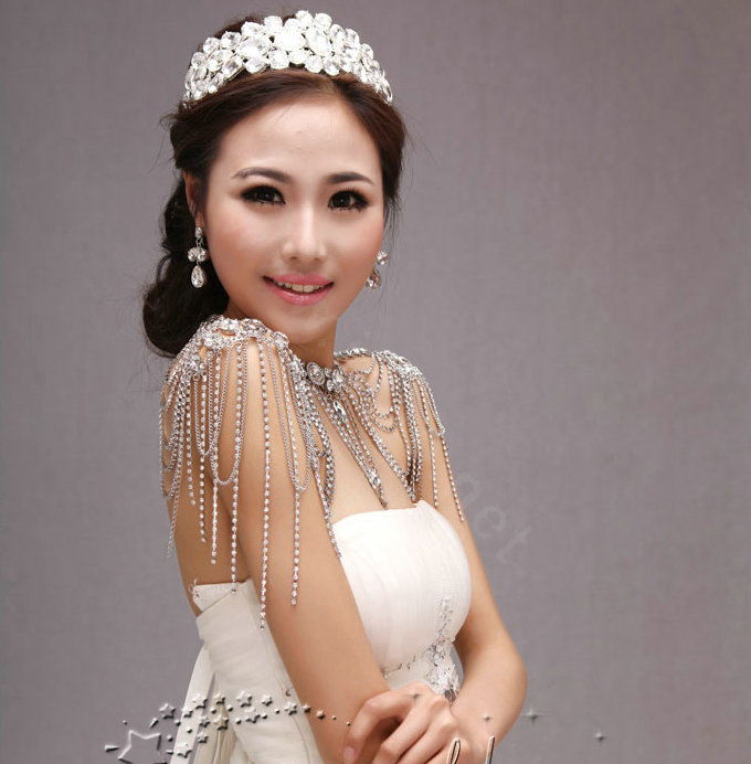 Luxury Rhinestone Round Crystal Wedding Bridal Shoulder Chain Strap Shawl Necklace jewelry