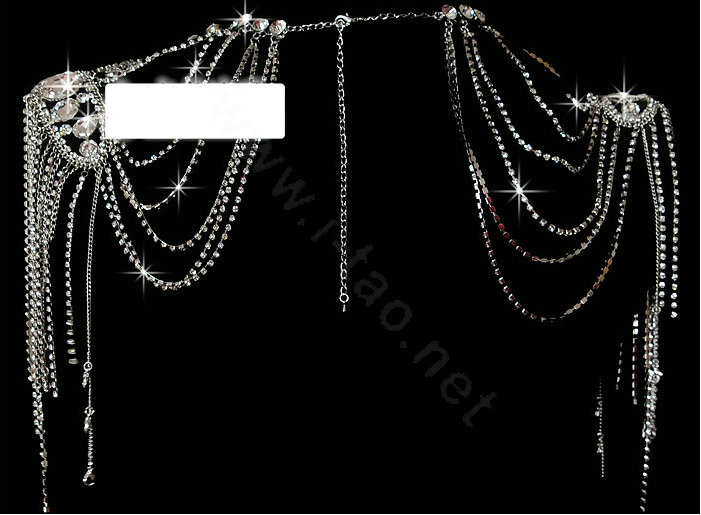 Luxury Rhinestone Round Crystal Wedding Bridal Shoulder Chain Strap Shawl Necklace jewelry