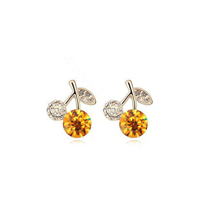 Newest Champagne Swarovskii Crystal AAA Zircon Cherry Stud Earring Female Fashion Jewelry