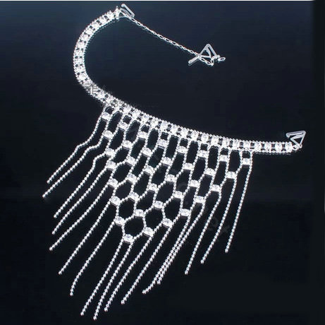 Pretty Rhinestone Mesh Tassel Wedding Bridal Shoulder Chain Strap Shawl Necklace jewelry