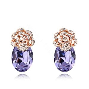 Pretty Swarovskii Crystal Purple Rhinestone Flower Stud Earring Women Fashion Jewelry