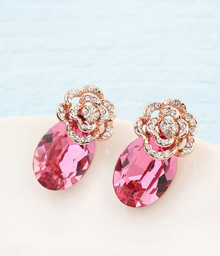 Pretty Swarovskii Crystal Rose Rhinestone Flower Stud Earring Women Fashion Jewelry