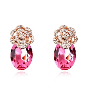 Pretty Swarovskii Crystal Rose Rhinestone Flower Stud Earring Women Fashion Jewelry
