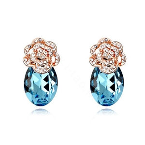 Swarovskii Crystal Blue Rhinestone Flower Stud Earring Women Fashion Jewelry
